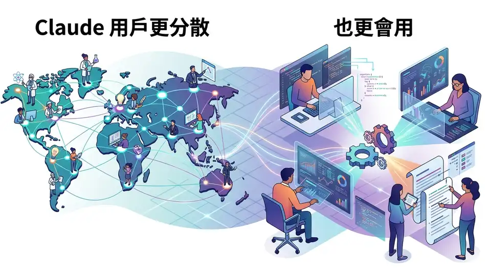Claude 用戶更分散,也更會用